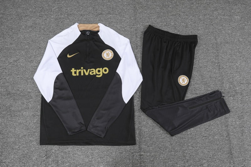 Conjunto Treino Chelsea Ziper Curto Preto 2023/24