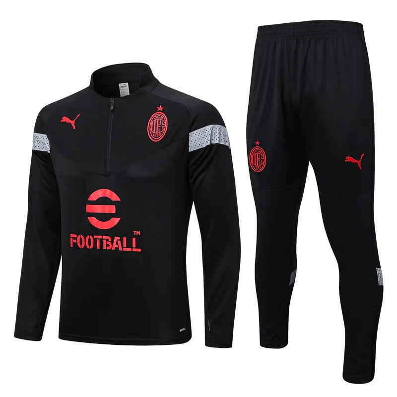 Conjunto Treino Milan Ziper Curto Preto 2023/24